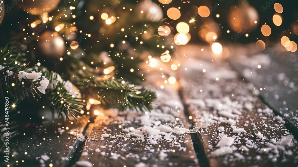 Leinwandbilder winter christmas snowy frame with copy space wooden light boards are covered with snow with clean fr