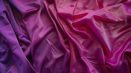 Purple magenta silk satin velvet Beautiful soft wavy folds Table top view Flat lay Shiny fabric background with copy space for design montage Christmas Valentine : Generative AI