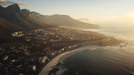 Photo sur Plexiglas Plage de Camps Bay, Le Cap, Afrique du Sud Aerial view of Camps Bay beach and Lions Head Mountain during the day Cape Town South Africa : Generative AI