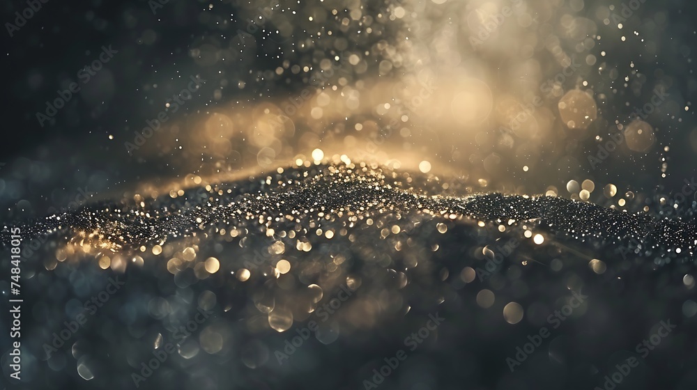 Poster glitter spectacular colorful dark background black silver and golg color defocused explosion of spar