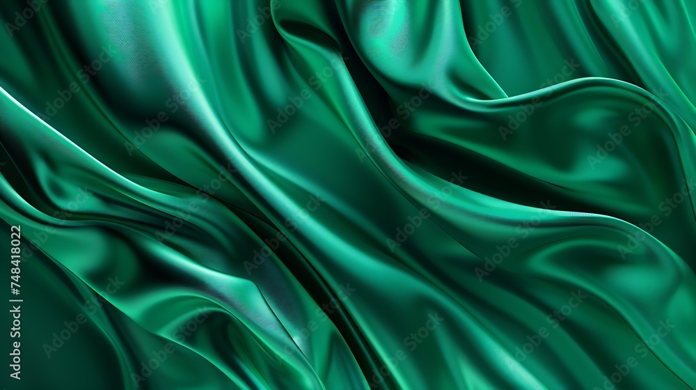 Poster Black blue green abstract background Dark green silk satin texture background Beautiful wavy soft folds on the surface of the fabric Teal elegant background with copy space for design  : Generative AI