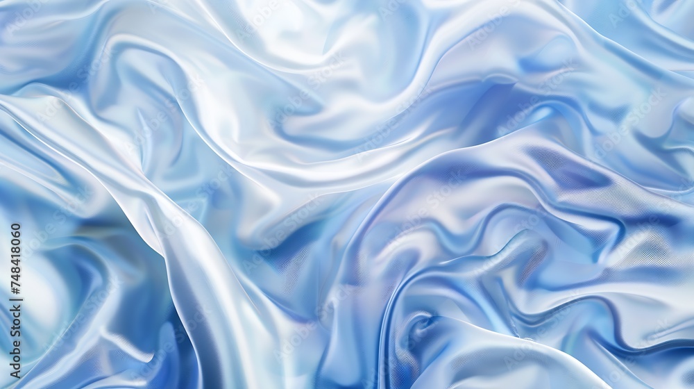 Poster beautiful blue silk satin background wavy soft folds elegant fabric background with copy space for d