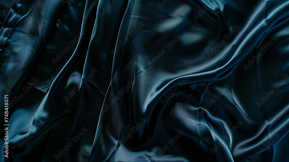 Poster abstract blue black background blue silk satin texture background beautiful soft wavy folds on shiny