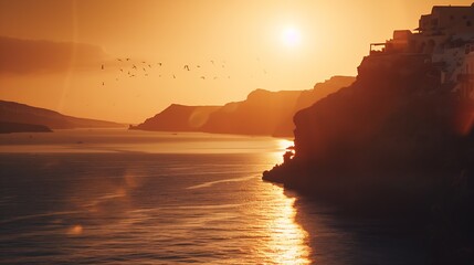 Sunset at Oia of Santorini Greece : Generative AI