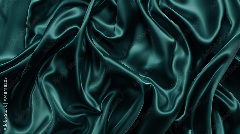 Poster beautiful dark blue green silk satin background soft folds on shiny fabric luxury background with co