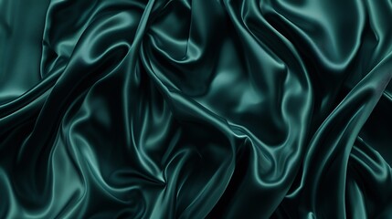 Obraz premium Beautiful dark blue green silk satin background Soft folds on shiny fabric Luxury background with copy space for design Web banner Wide Flat lay top view table Christmas Valentine : Generative AI