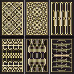 Set of geometric patterns, abstract shapes. Decorative pano for laser cutting. Template for cutting plywood, wood, paper, cardboard and metal.