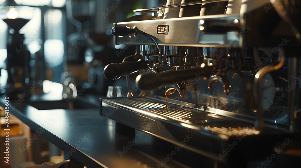 Poster professional coffee machine making espresso in a cafe : generative ai