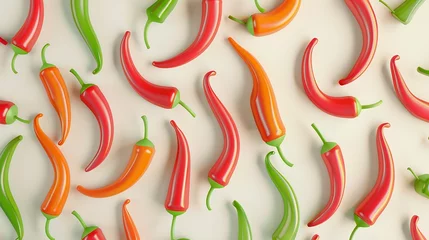 Crédence de cuisine en verre imprimé Piments forts Multicolored set of red and green chili peppers Isolated on white background Seamless pattern pepper chili food concept Creative layout vegetables abstract background : Generative AI