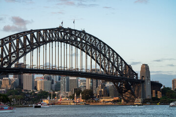 Sydney harbor bridge before sunset.