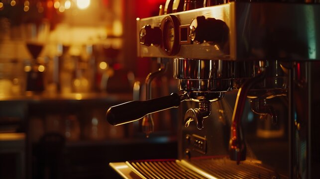Espresso machine making coffee in pub bar restaurant : Generative AI