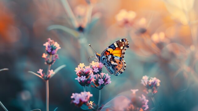 Beautiful butterfly perching on verbena flower : Generative AI