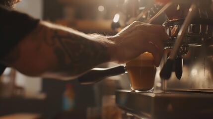 Male barista making coffee Making latte art close up : Generative AI - Powered by Adobe