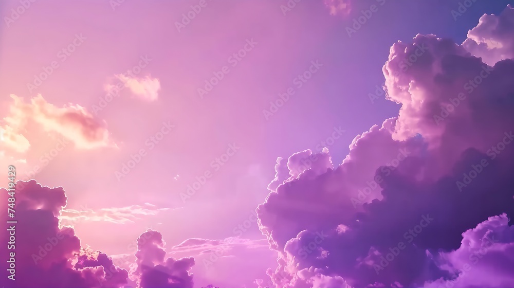 Aufkleber Purple sky with clouds Sunset Evening sky background with copy space for design Web banner Website header : Generative AI
