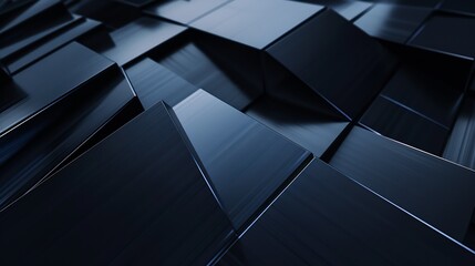 Black blue abstract modern background for design Dark Geometric shape 3d effect Diagonal lines stripes Triangles Gradient Light glow Metallic sheen Minimal Web banner Wide Panoramic : Generative AI