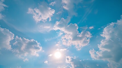 Naklejka na ściany i meble The sun and blue sky background with white clouds : Generative AI