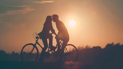 Papier Peint photo autocollant Vélo Couple of romantic lovers cycling caucasian people people love nature and lifestyle concept : Generative AI