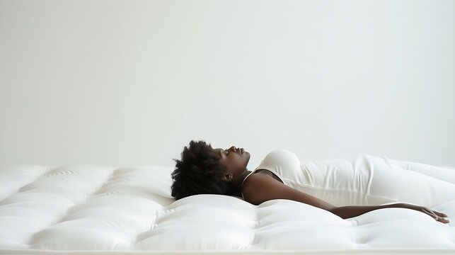 Woman sleeping on soft mattress against white background back view : Generative AI