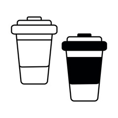 Outline drawing disposable coffee cups with lid. Design concept for logo, sticker, pointer. Set of 2