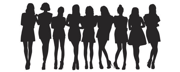 Silhouette group of multiethnic women who talk and share ideas and information. Women social network community. Communication and friendship between women or girls of diverse cultures