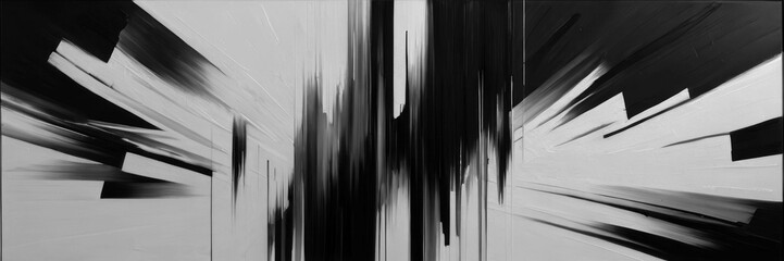 An black and white abstract artwork, oil on canvas, glitch distortion. Brush stroke. Contemporary painting. Modern poster for wall decoration