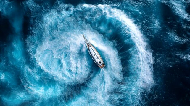 Boat in whirlpool. Seamless looping time-lapse 4k video animation background