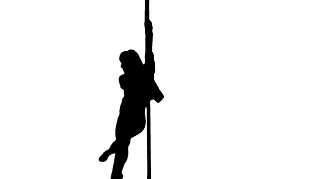 Silhouette sexy girl pole dancing on white backgrounds. Black and white for compositing and presentation. Alpha matte isolated.