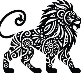lion, wildcat animal silhouette in ethnic tribal tattoo,

