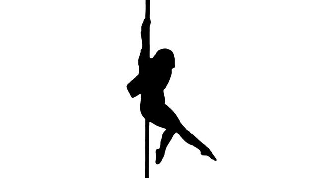 Silhouette sexy girl pole dancing on white backgrounds. Black and white for compositing and presentation. Alpha matte isolated.
