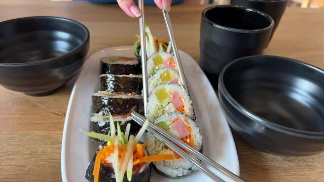 Close Up of Gourmet Sushi Plate. High quality 4k footage