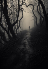 Foggy creepy forest scene