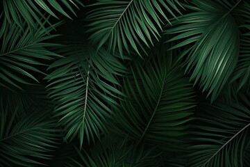 Broad Palm leaves tropical. Dark forest. Generate Ai