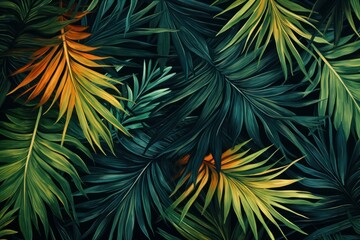 Fototapeta na wymiar Lush Palm leaves tropical jungle. Exotic tree. Generate Ai