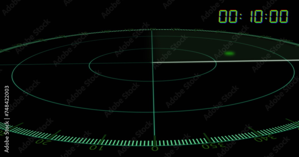 Poster image of blue digital clock timer changing over scope on black background