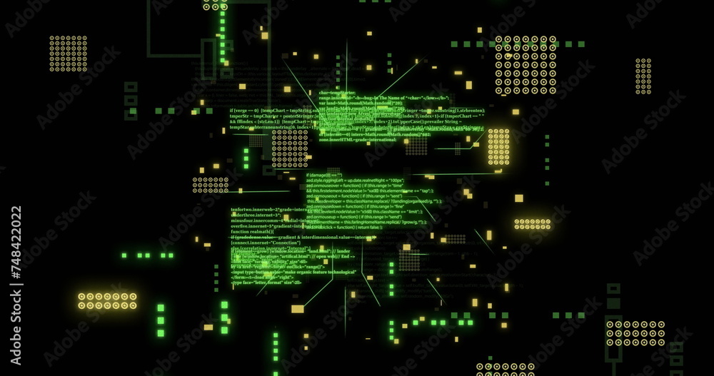 Poster image of green data processing on black background