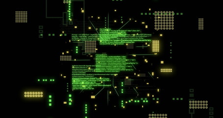 Image of green data processing on black background