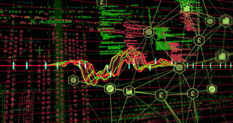 Image of network of connections over data processing