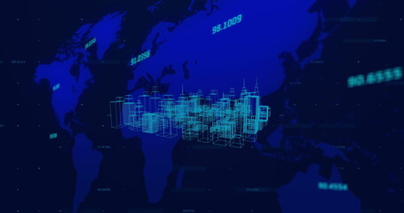 Naklejka premium Image of digital city over world map