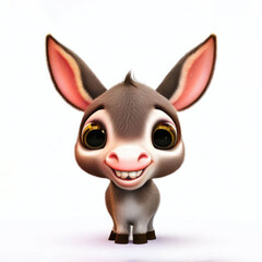 Cute smile little donkey kawaii 3d character