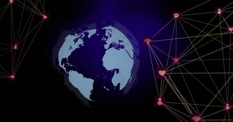 Image of network of connections over globe