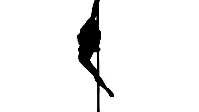 Silhouette sexy girl pole dancing on white backgrounds. Black and white for compositing and presentation. Alpha matte isolated.