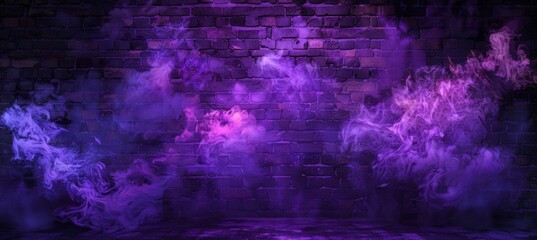 A brick wall releasing thick, purple-hued smoke into the air.