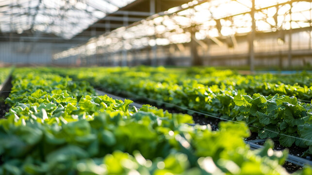 A high-tech agricultural facility with automated systems cultivating crops in vertical farms realistic stock photography