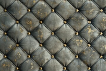 A detailed view of a leather upholstery adorned with shiny gold rivets, showcasing intricate craftsmanship and luxurious design.