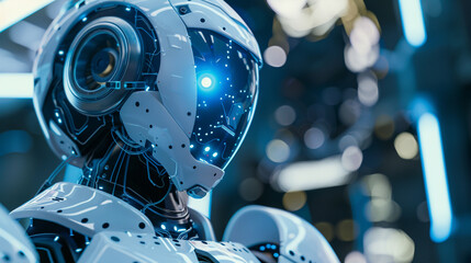 A high-tech robotics expo showcasing the latest advancements in artificial intelligence. realistic stock photography