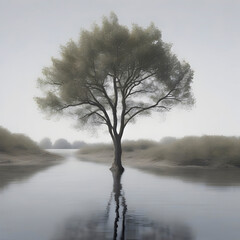 Peaceful image of trees along the river.