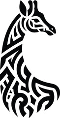 Giraffe, animal silhouette in ethnic tribal tattoo,

