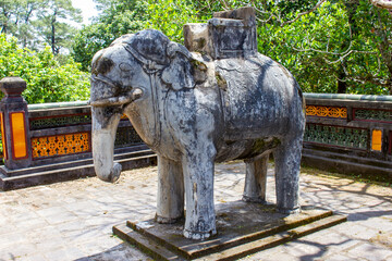 Statue Of War Elephant At A Mausoleum Of Emperor In Hue, Vietnam.