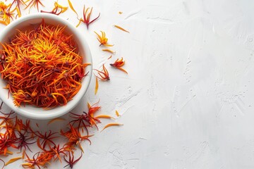 Luxurious Saffron Threads: Premium Spice on a Sleek Gray Background. Perfect for Presentations, Social Media, and Packaging Design