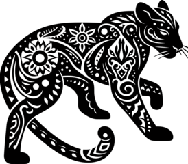 panther, puma, and wildcat animal silhouette in ethnic tribal tattoos

